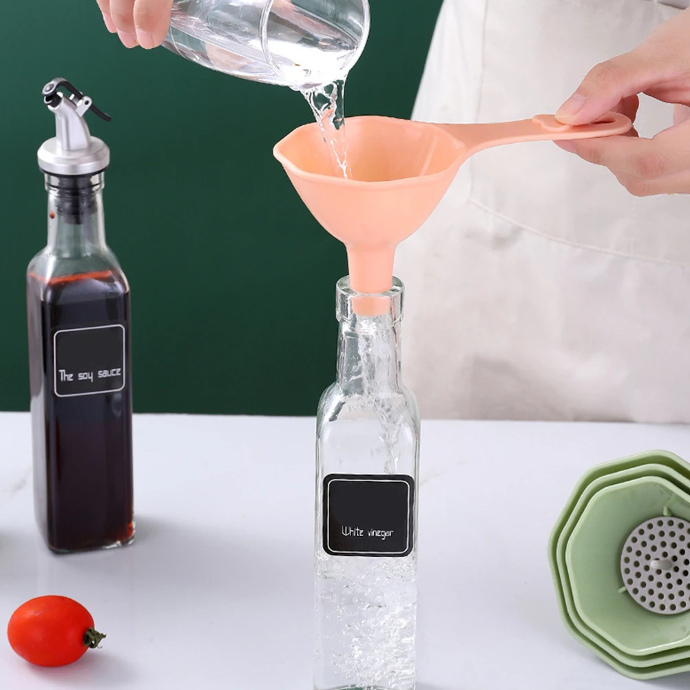 

2 Sets Multifunctional Funnel Kit Food Grade Plastic Oil Sauce Wine Juice Refill Tool With Strainer Reusable Long Wide Mouth