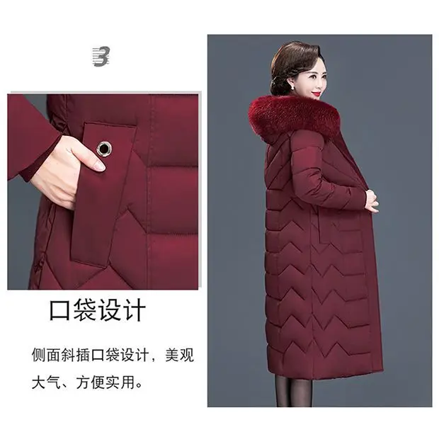 Middle Aged Mother Down Cotton Jacket 6XL Winter Oversized Thick Hooded Coat Windproof Rainproof Female Warm Long Parka Overcoat