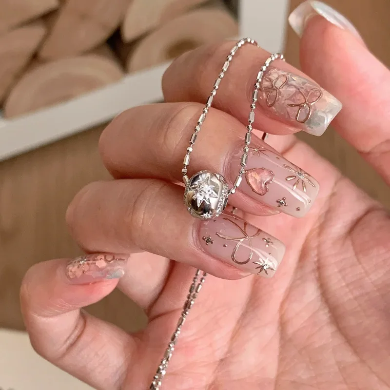 Girlbible  925 Sterling Silver Round Zircon Necklace for Women Stars Design Simplicity Fashion Trend Jewelry Gift Dropshipping