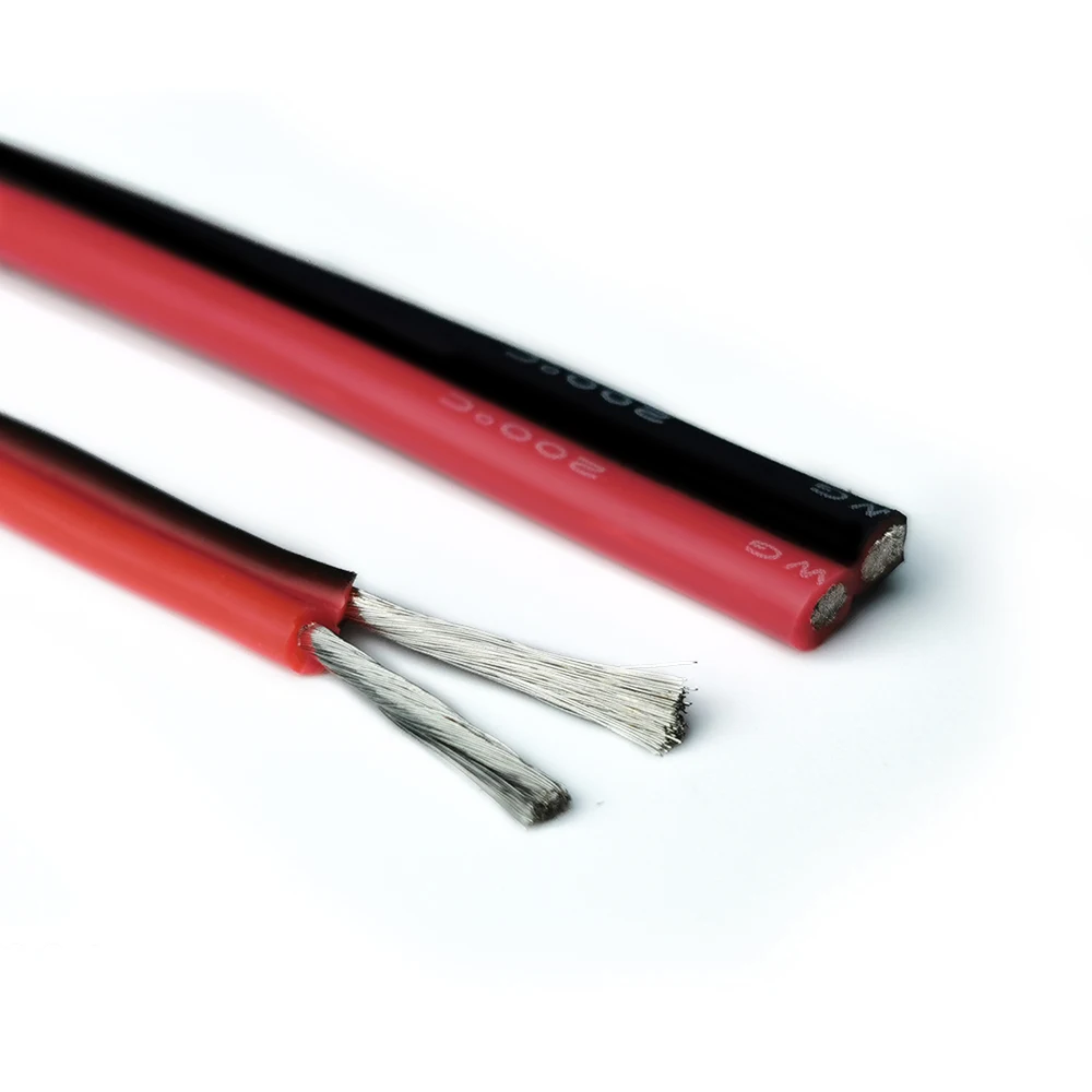 10m/batch heat-resistant soft silicone wire and cable 8 10 12 14 16 18 20 22 24 26awg red and black parallel lines