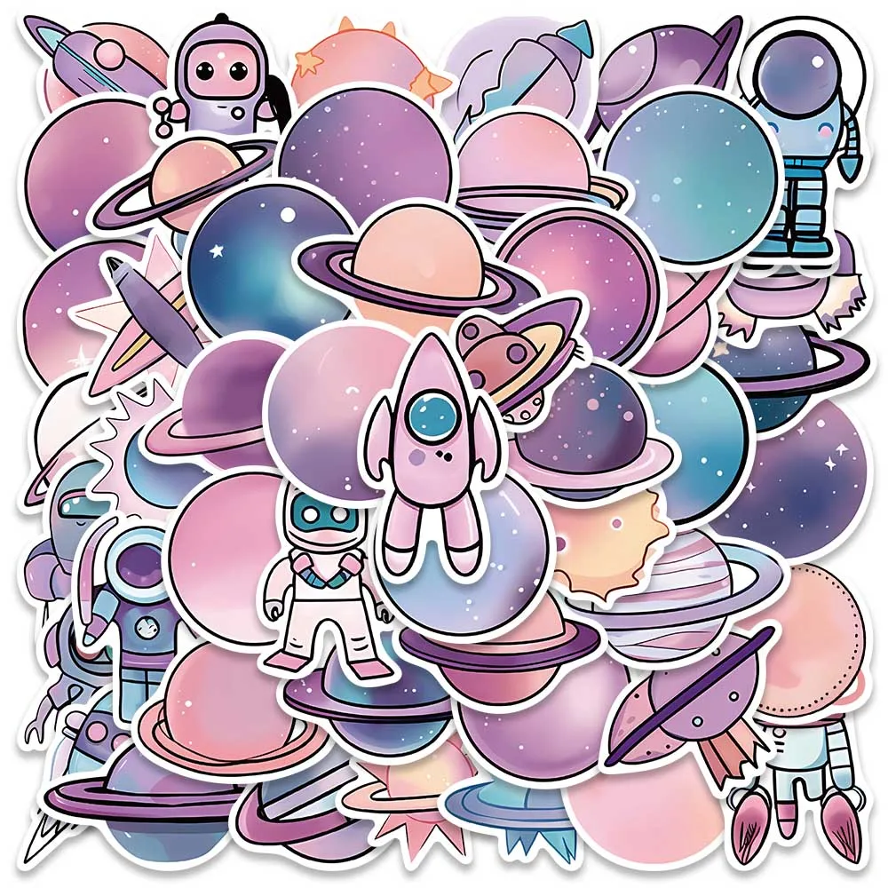 50pcs Cute Cartoon Purple Planets Stickers For Laptop Guitar Phone Luggage DIY Waterproof Stationery Vinyl Decals Kids Toy