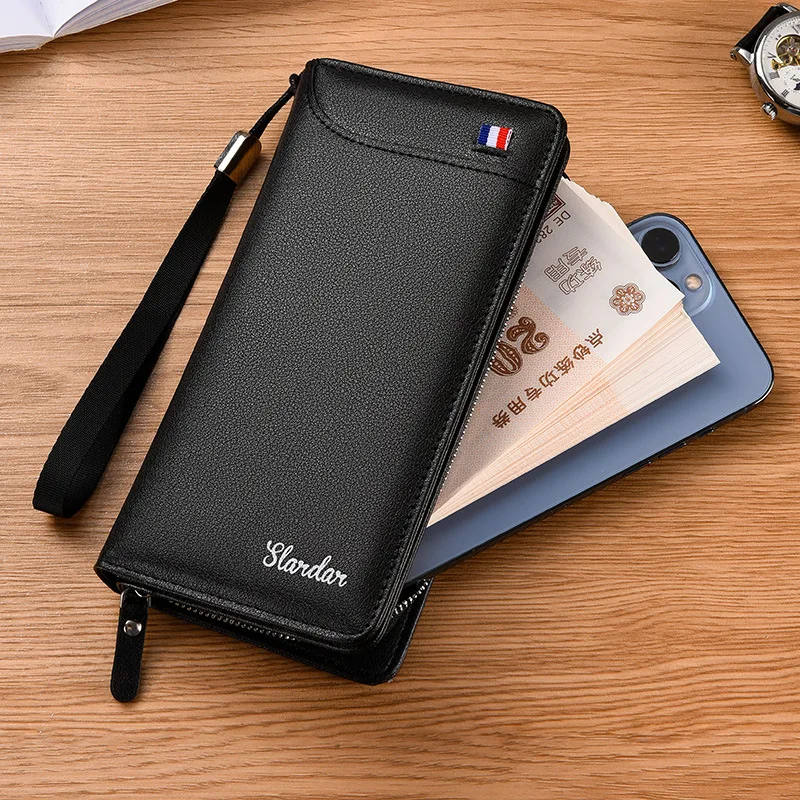 Business Wallets New Men Vintage Clutch Phone Bag Multi-card Bit Zipper Purse Scrub Money Clip Long Hasp Wallet Large Capacity