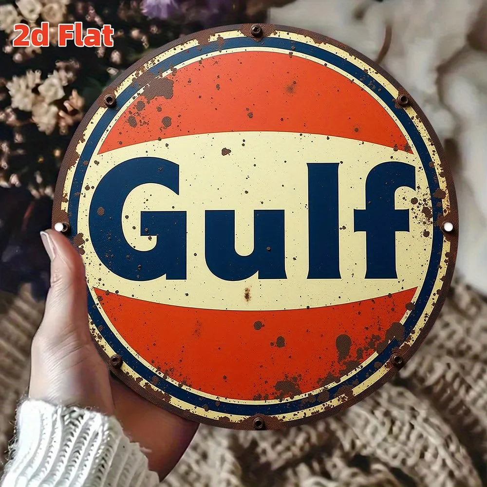 [مسطح [مسطح] لافتة ألومنيوم بشعار سيارة الخليج العتيق - ديكور فني جداري داخلي/خارجي متين للمنزل، البار، المقهى، المرآب - ريفي