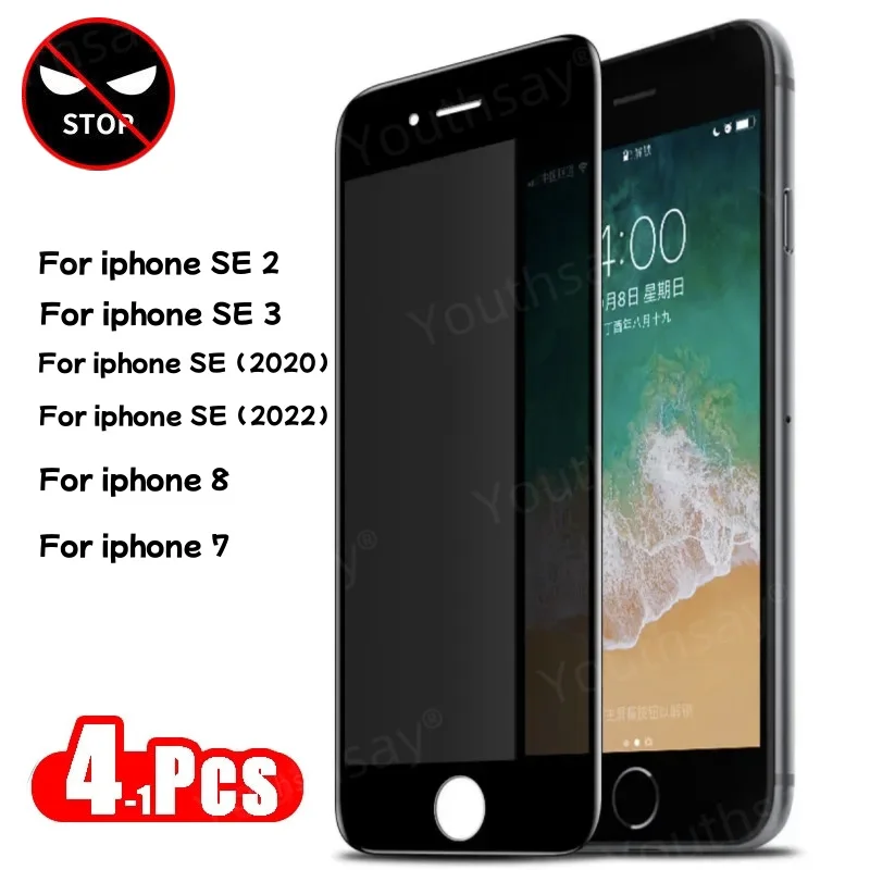 4-1Pcs Privacy Screen Protector For iphone SE Tempered Glass For iphone 8 7 SE Anti Peeping Phone Film iphone SE 2020 2022 Glass