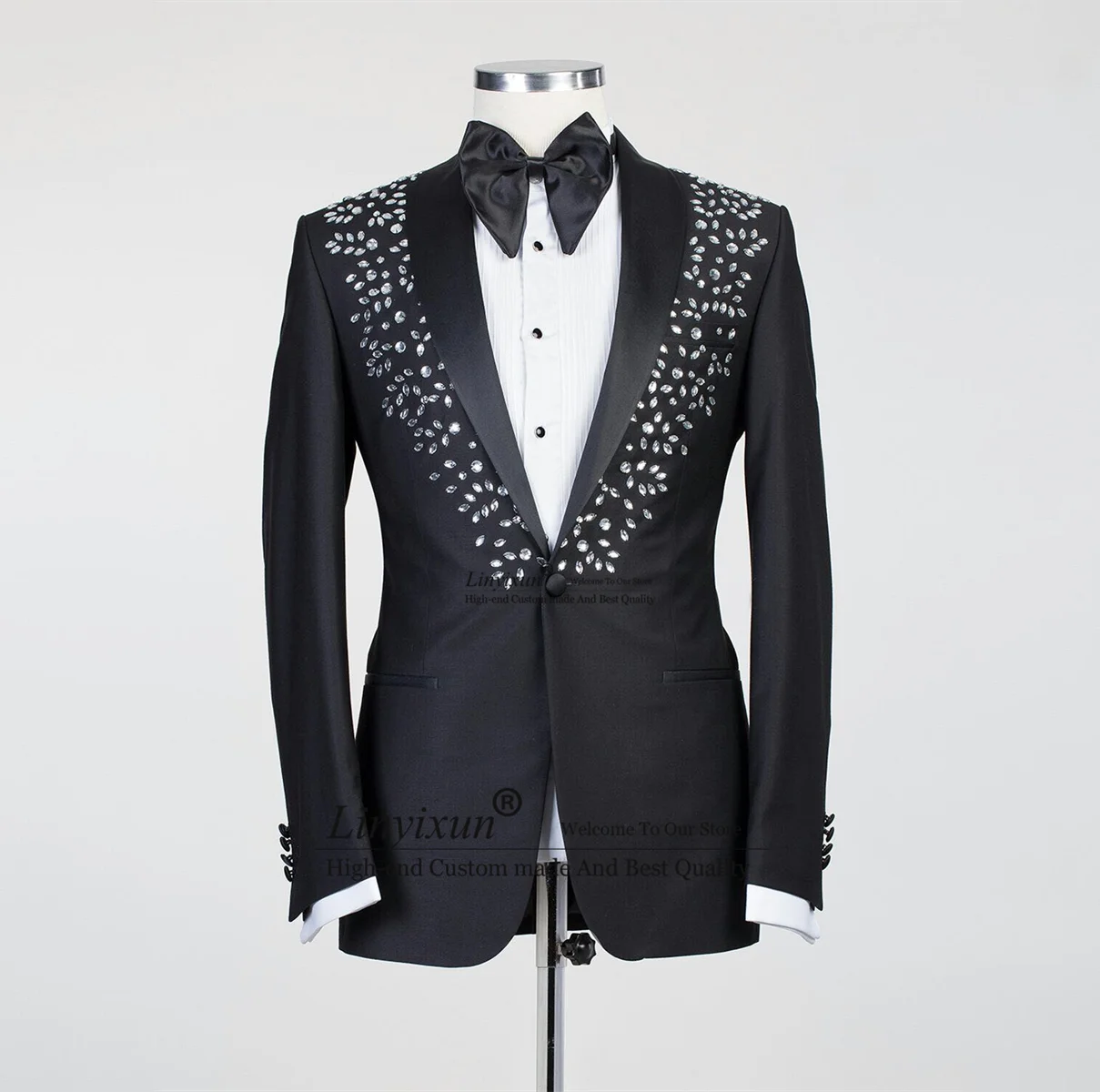 

Luxury Embellished Men Suits Shawl Lapel Groom Tuxedos Sets Slim Fit Wedding Prom Blazers Hombre Pants Outfit Costume Homme
