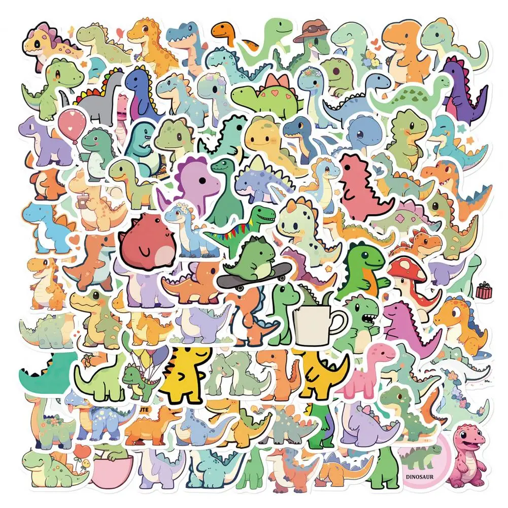 100Pcs Cartoon Dinosaur Stickers Waterproof PVC Cute Animal Decals DIY Skateboard Luggage Water Cup Phone Case Graffiti Stickers