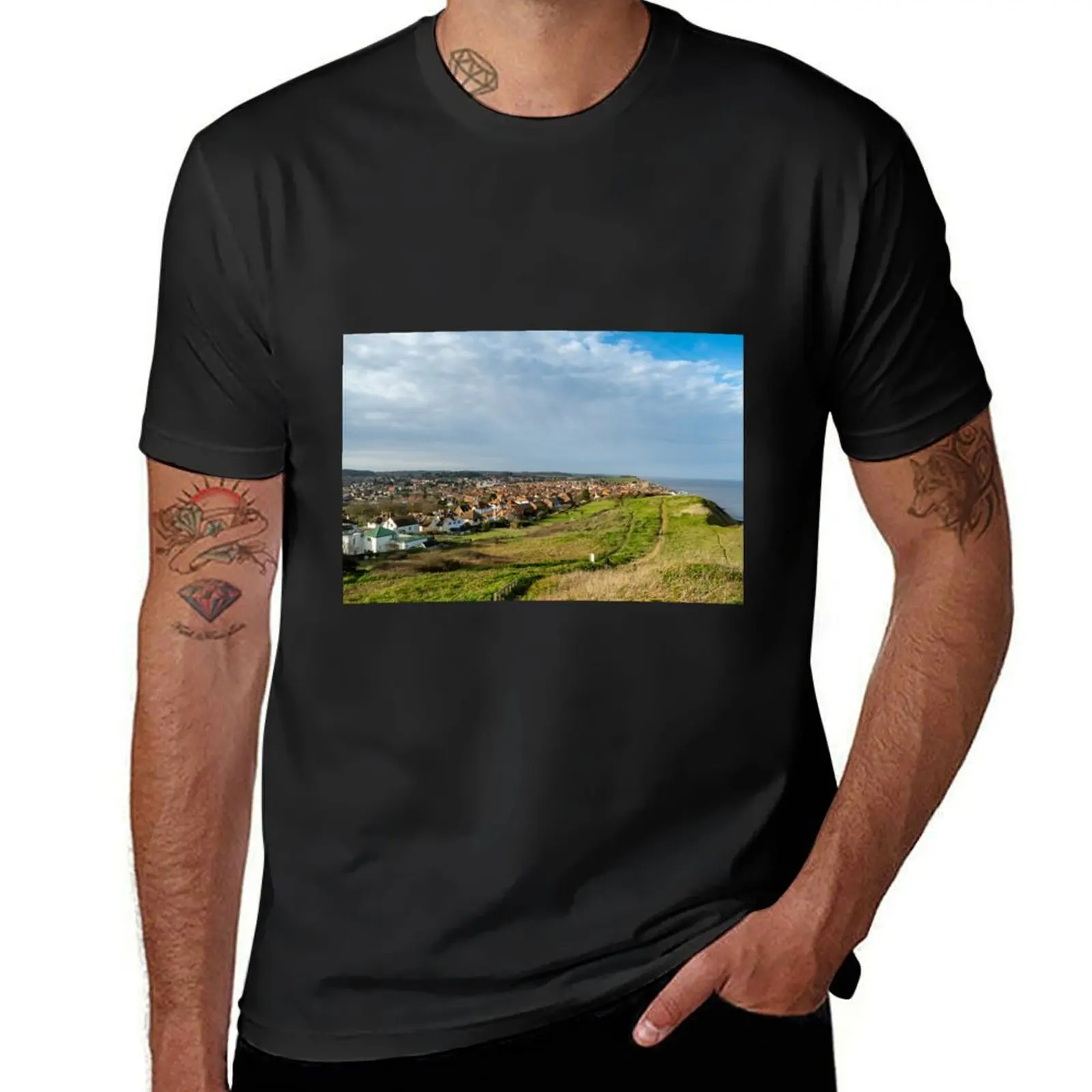 

High up view over Sheringham, North Norfolk T-Shirt plus size tops oversizeds mens t shirts casual stylish