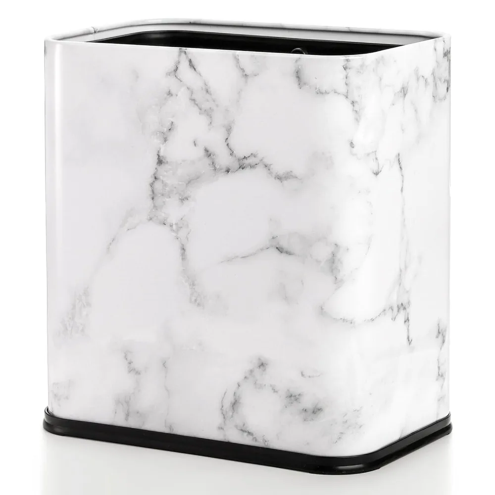 

Coloch 2,4 галлона/9 л прямоугольный металлический мусорный бак с мраморным принтом, мусорная корзина для ванной комнаты из нержавеющей стали, узкий мусорный бак