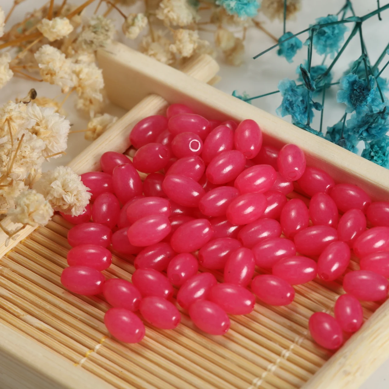 100-800pcs 4x6mm Rose Red Oval Rice Grain Glass Beads DIY Beading Supplies for Bracelet Necklace Earring Ornaments Decor