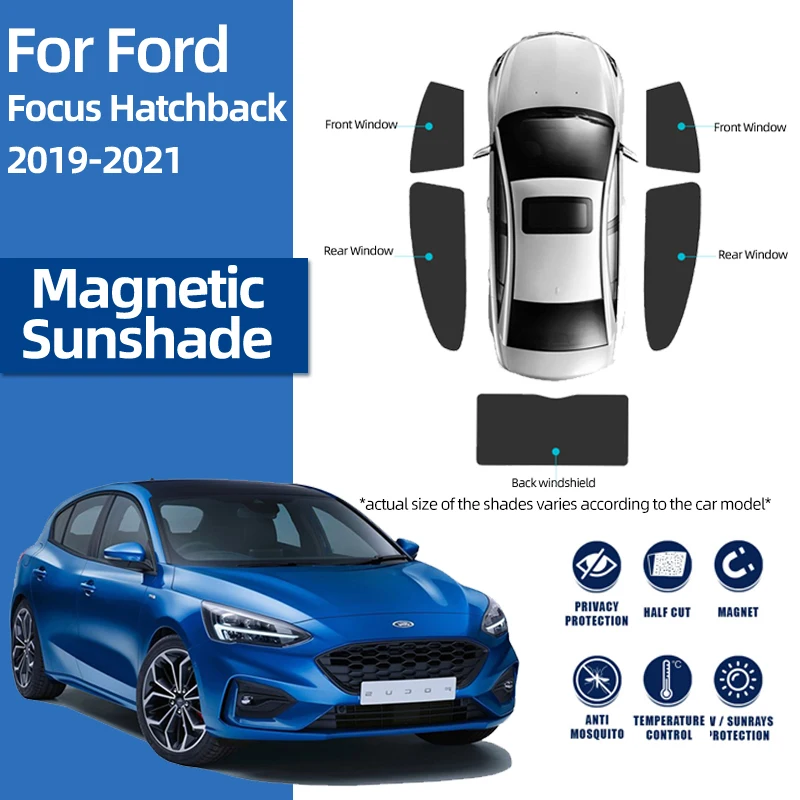 

For Ford Focus MK4 Hatchback 2019-2024 Magnetic Car Sunshade Shield Front Windshield Curtain Rear Side Baby Window Sun Shade