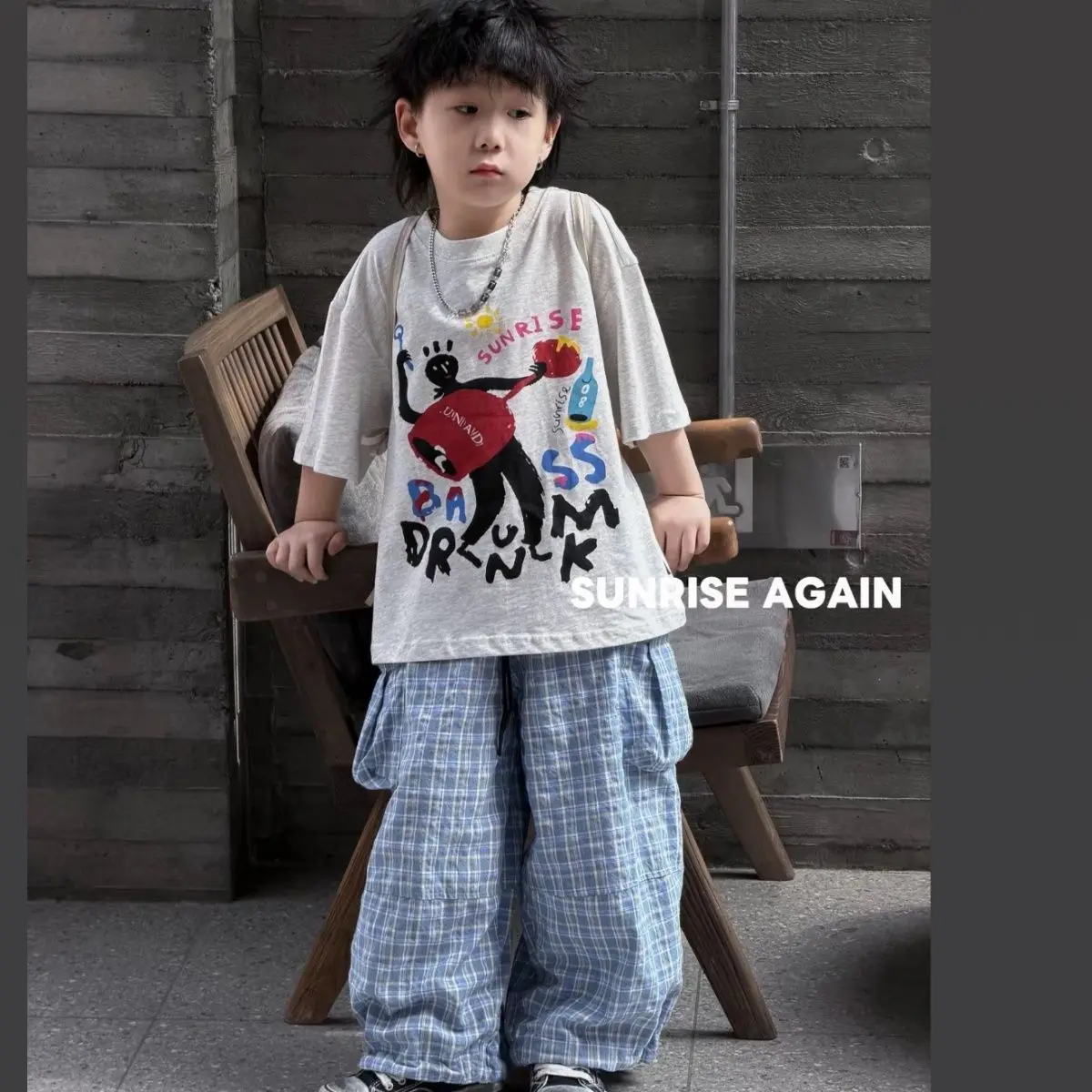 Summer Baby Boys Children Suits Kids Fashion Casual Cartoon TShirt+Plaid pants Pants 2Pcs Sets Handsome Hip hop Streetwear Outwe