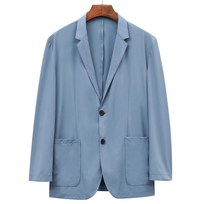 

Summer Thin Casual Suit Blazer Long Sleeve Button Up Plus Size Men Suit Jacket Ice Silk Breathable Blue Suit Coat Oversize 7xl