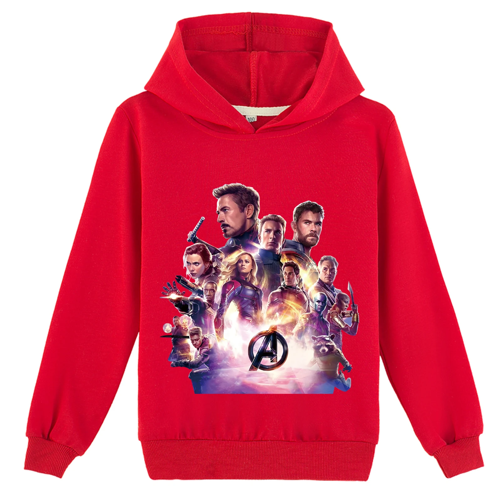 بلوفر شبابي بأكمام طويلة مع قلنسوة The Avengers بلوزات فضفاضة، سويت شيرت أساسي لخريف الربيع مع غطاء للرأس (2-14 سنة)