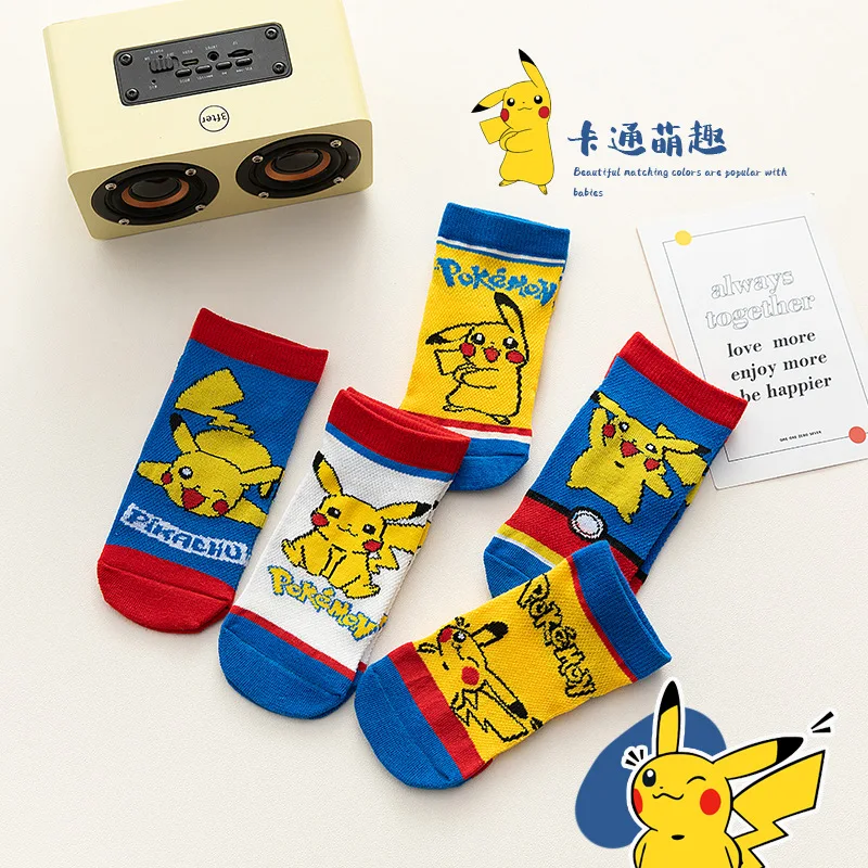 5 Pairs Pikachu Kids Socks Mesh Breathable Ice Thin Socks Summer Kawaii Cartoon Childrens Short Cotton Sock for Girl Boys