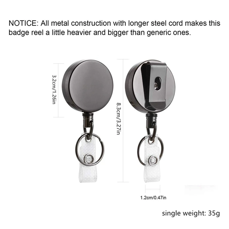 4 Pack Mini Heavy Duty Retractable Badge Holder Reel, Metal ID Badge Holder With Belt Clip Key Ring(Small Glossy Black)