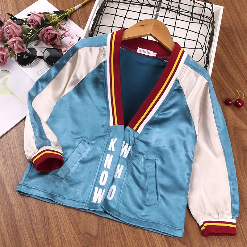 

Весенне-осенняя верхняя одежда для девочек, широкая цветная куртка с v-образным вырезом, красная и желтая, 8–12 лет, с белыми лоскутными деталями