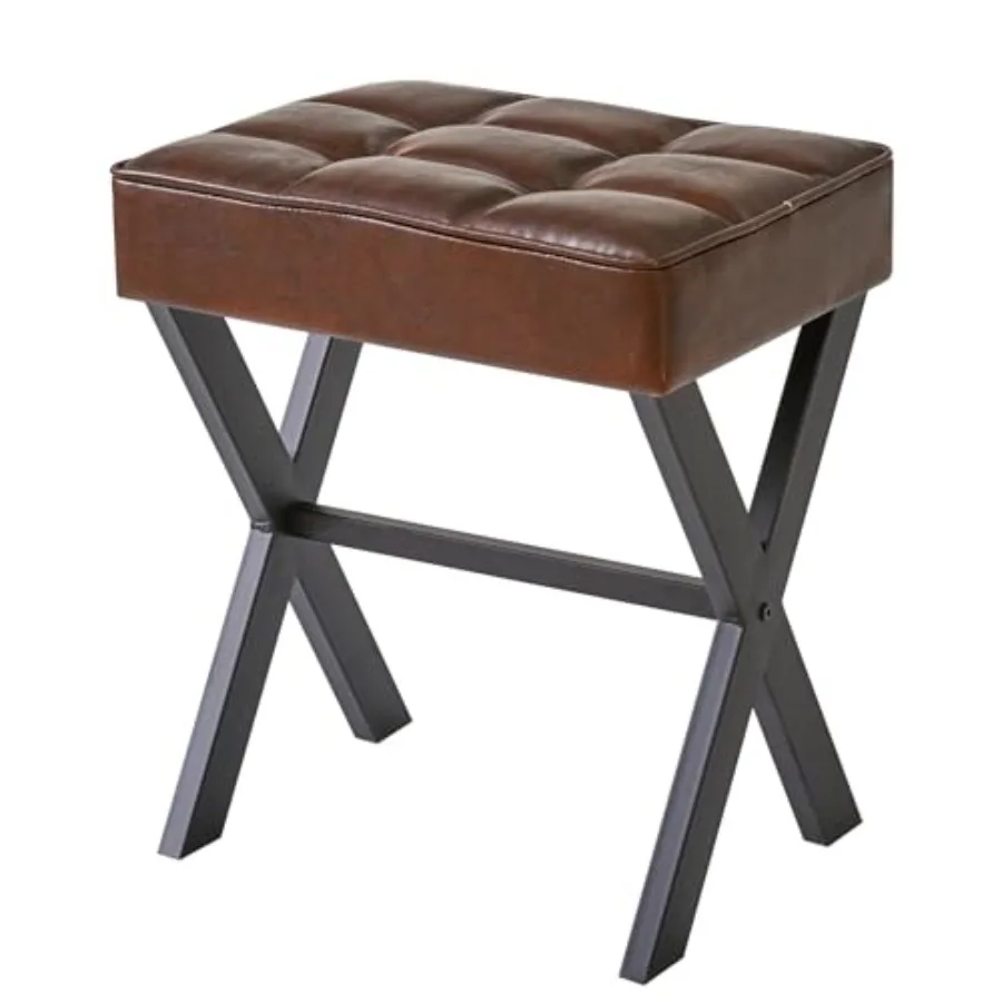 

Square Makeup Stool with X-Leg Feet Rest PU Footrest Ottoman Seat Vanity Stool Multi-Use as Small Side Table for Bedroom Living