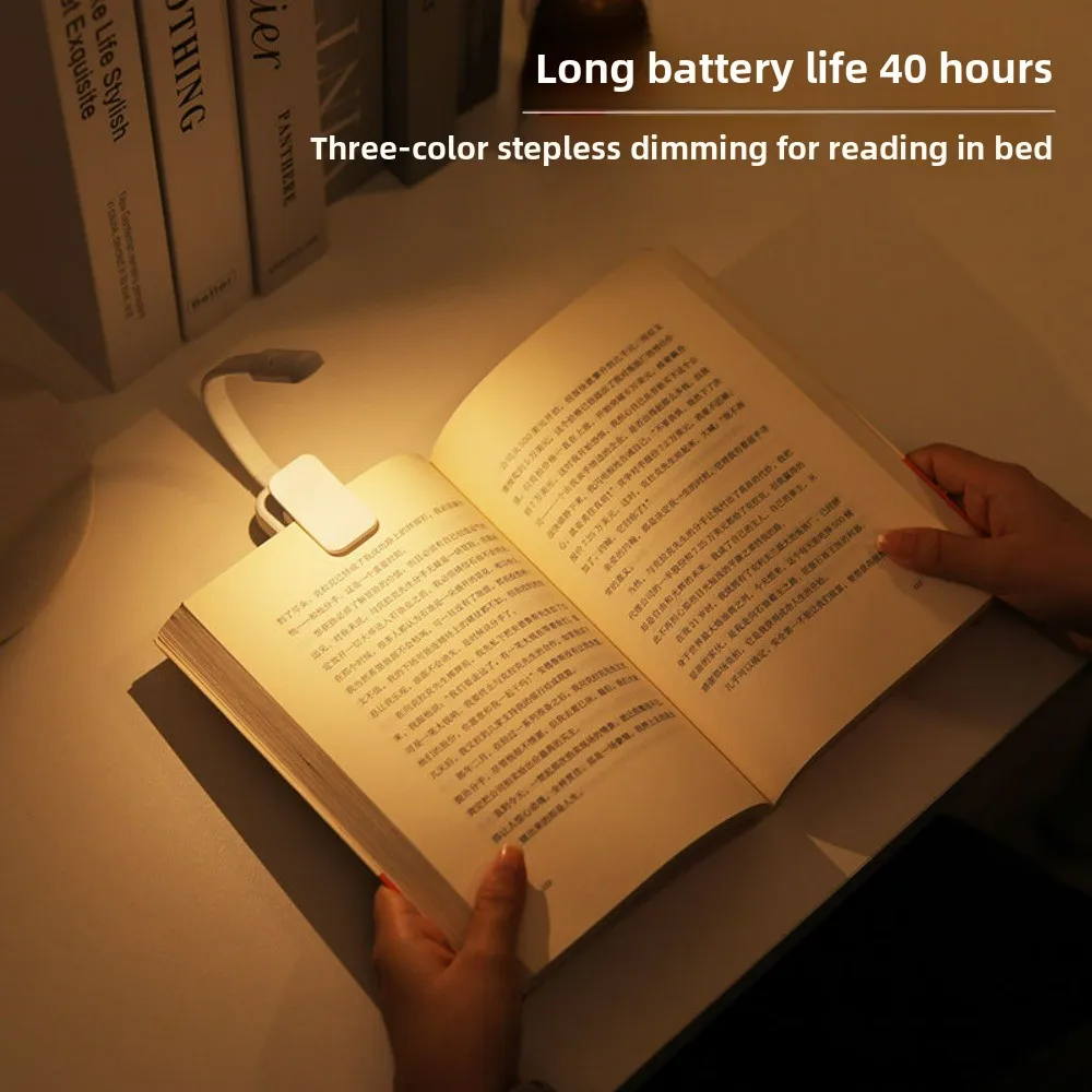 Mini Clip-On Book Light Eye-Caring Rechargeable Reading Lamp Portable Bedside Night Light for Students Dorm & Bed Reading