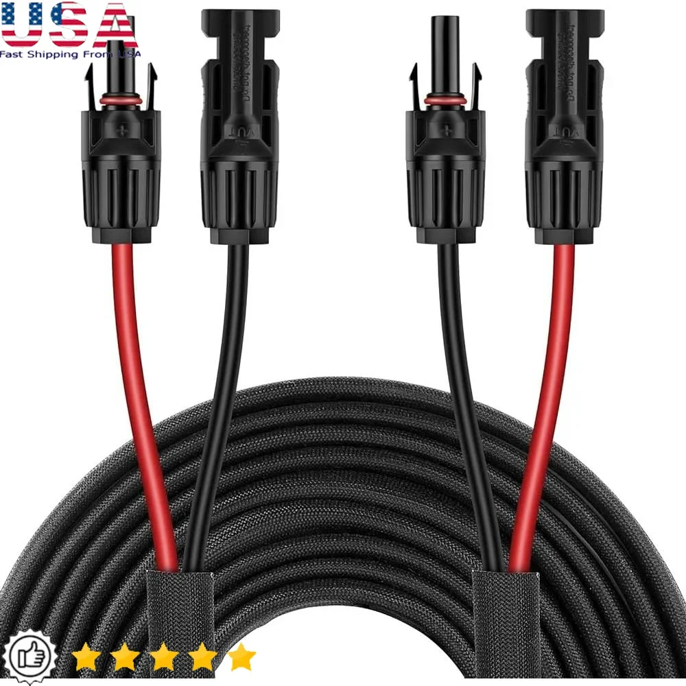 

50FT 10AWG Solar Extension Cable Male to Female Weatherproof Connectors Waterproof Solar Panel Charger Compatible RV Boat Home