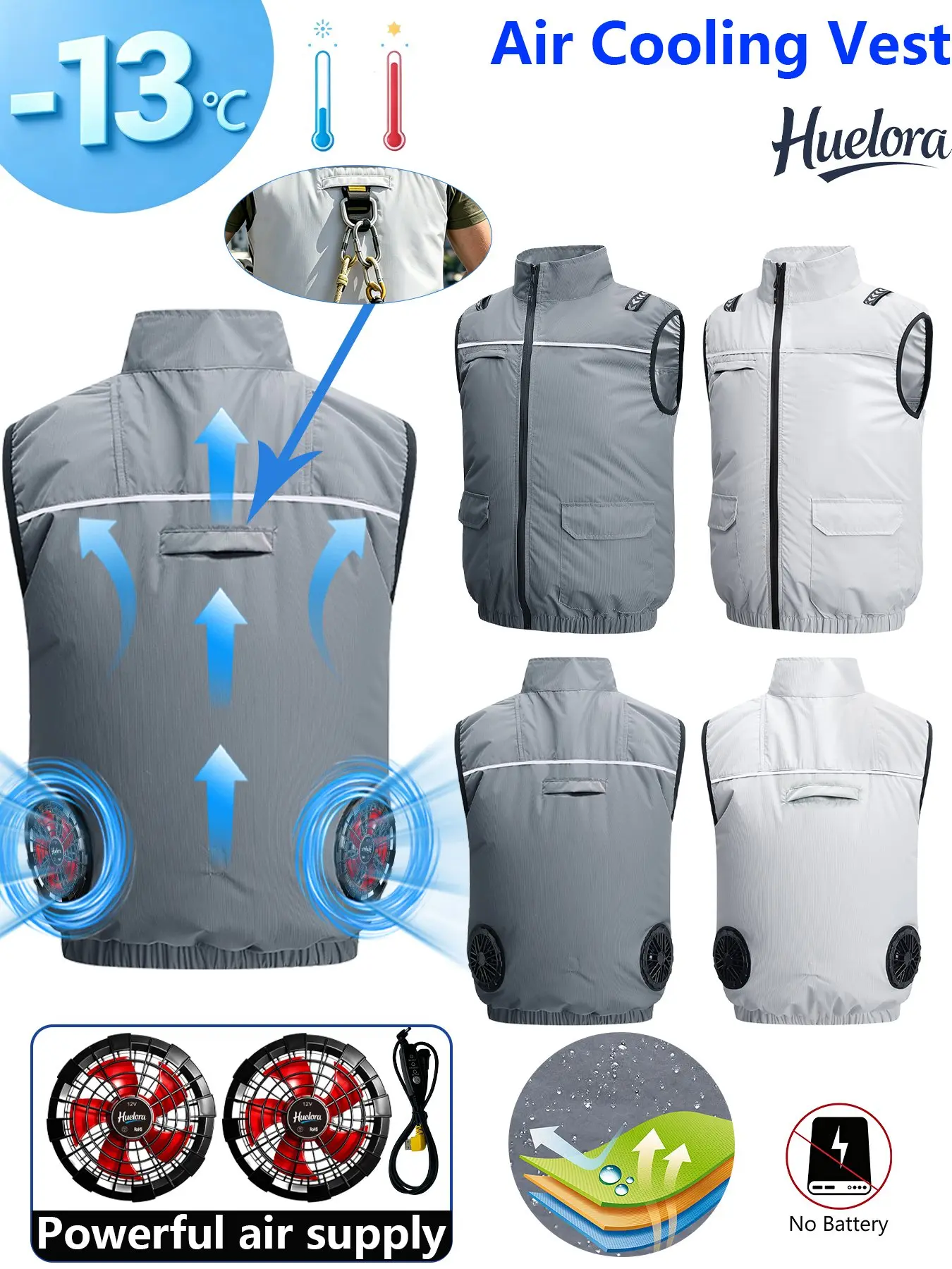 

Reflective Air Cooling Vest Men 2 Fans USB Summer Work Waistcoat Outdoor Fishing Cooling Sleeveless Jacket