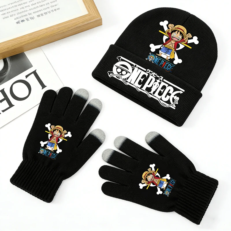 

2pcs One Piece Knitted Hat Gloves Cartoon Boys Girls Knitted Hat Anime Fashion Gloves Children Winter Warmth Kawaii Set Gift