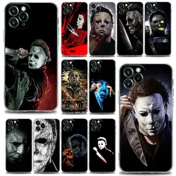 Michael-myersホラーハロウィーン映画シェルケースforiPhone、モデル15、11、12、13、14 pro max、mini、se、xs、x、7、8 plus