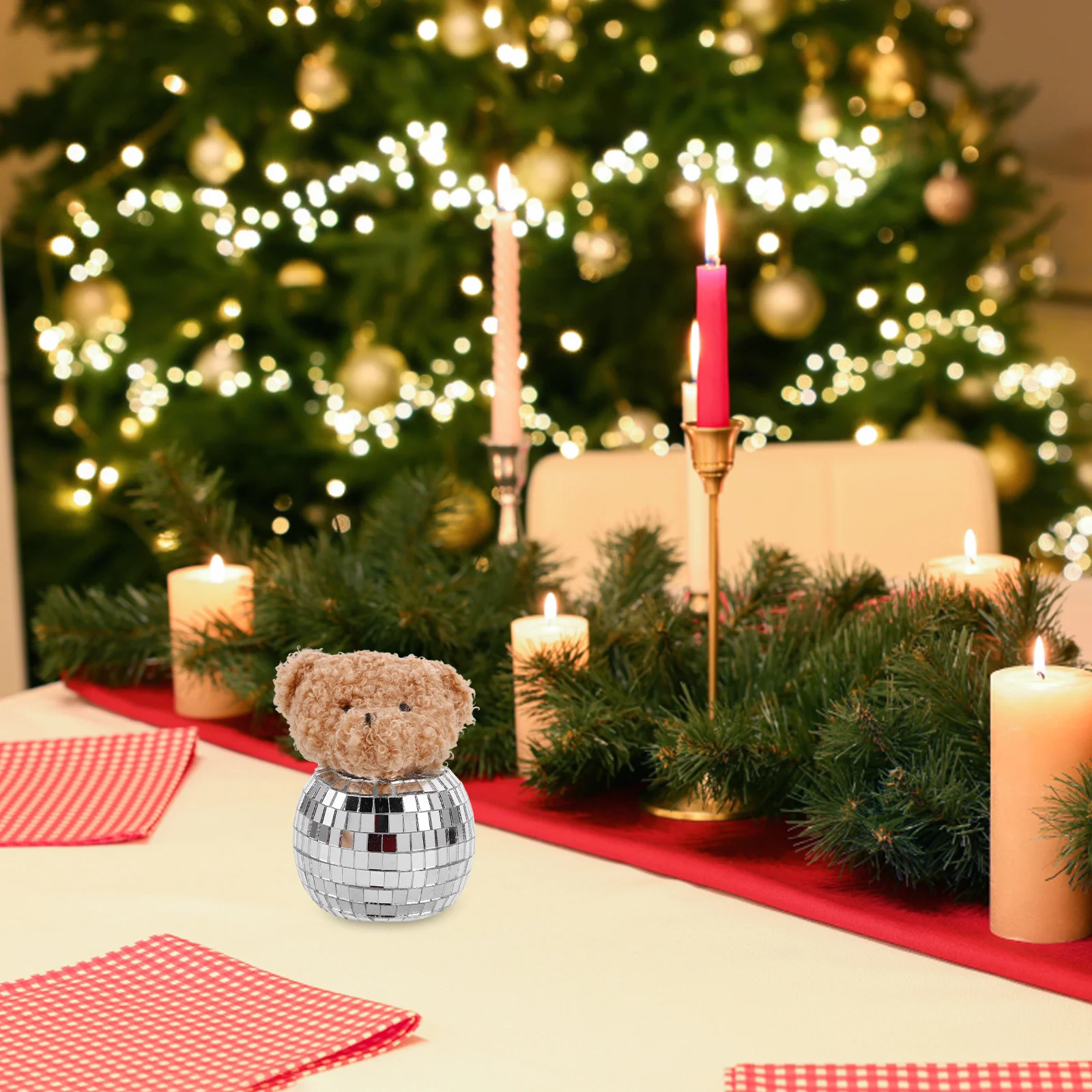 

Glass Disco Mirror Bear Decor Reflective Ball Tabletop Decoration Home Party Bedroom Accent Disco Animal