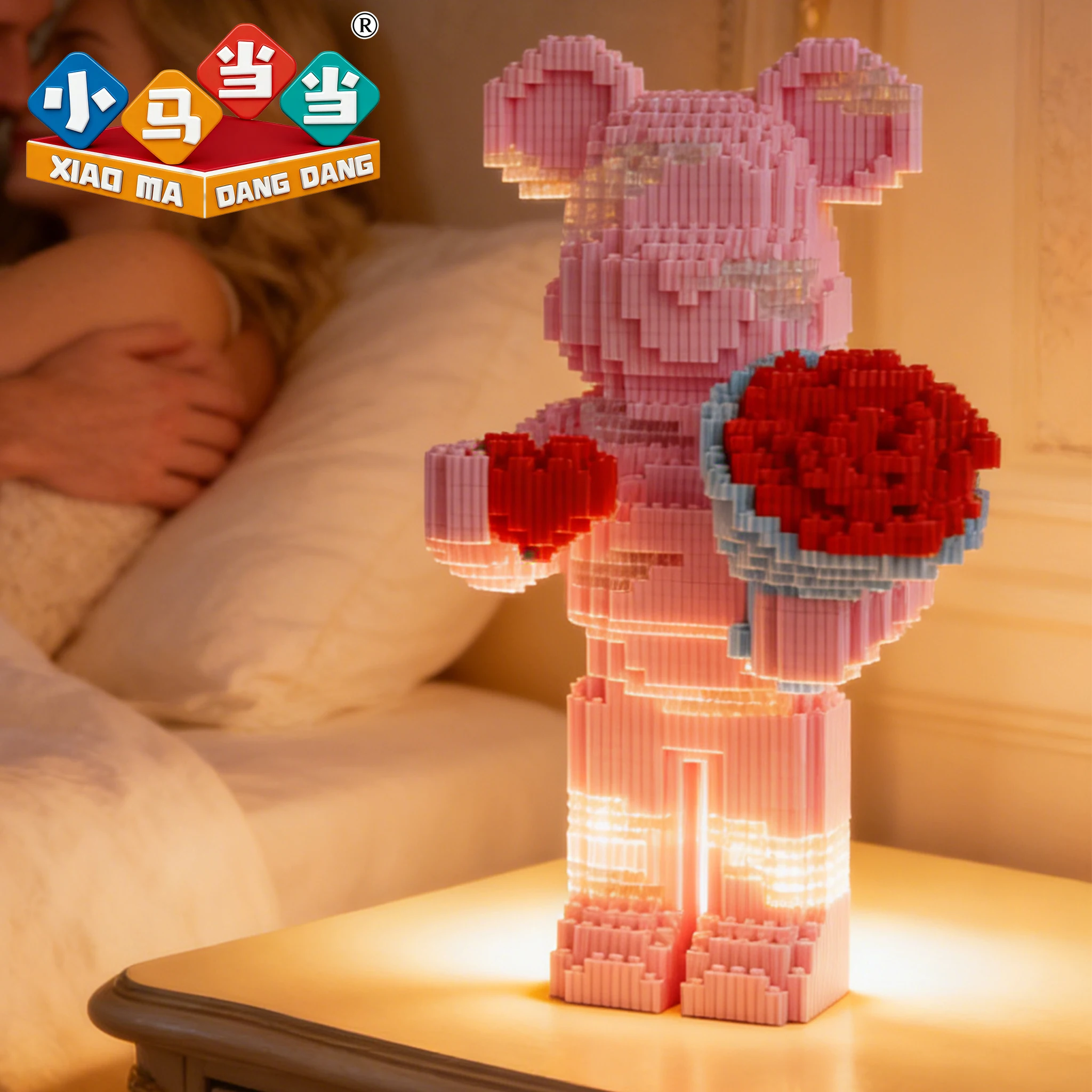 

Romantic Confession Flower Bouquet Violent Bear Building Blocks Set DIY Assembly Toys Desktop Decorations Surprise Festival Gift