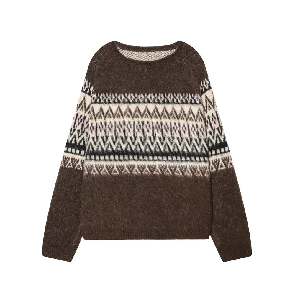 

Autumn and Winter New Women's Fashion Versatile Brushing Effect Jacquard Knitted Shirt