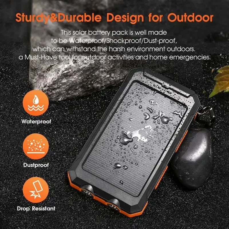 Solar Charger 10000mAh | Hiker’s Lifesaver with Fast Charge + Flashlight | All-Weather & USA Shipped