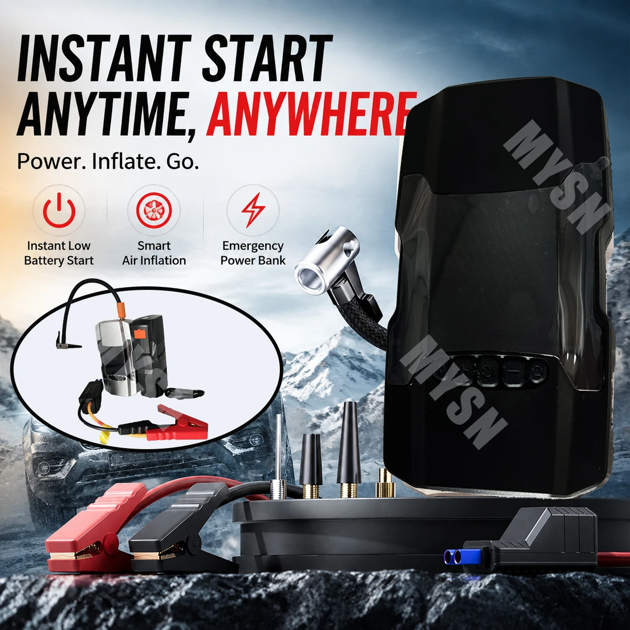 New Model RT-602 Car Air Compressor, Jump Starter, Emergency Power Supply, Multifunctional All-in-One Portable Starters for Home