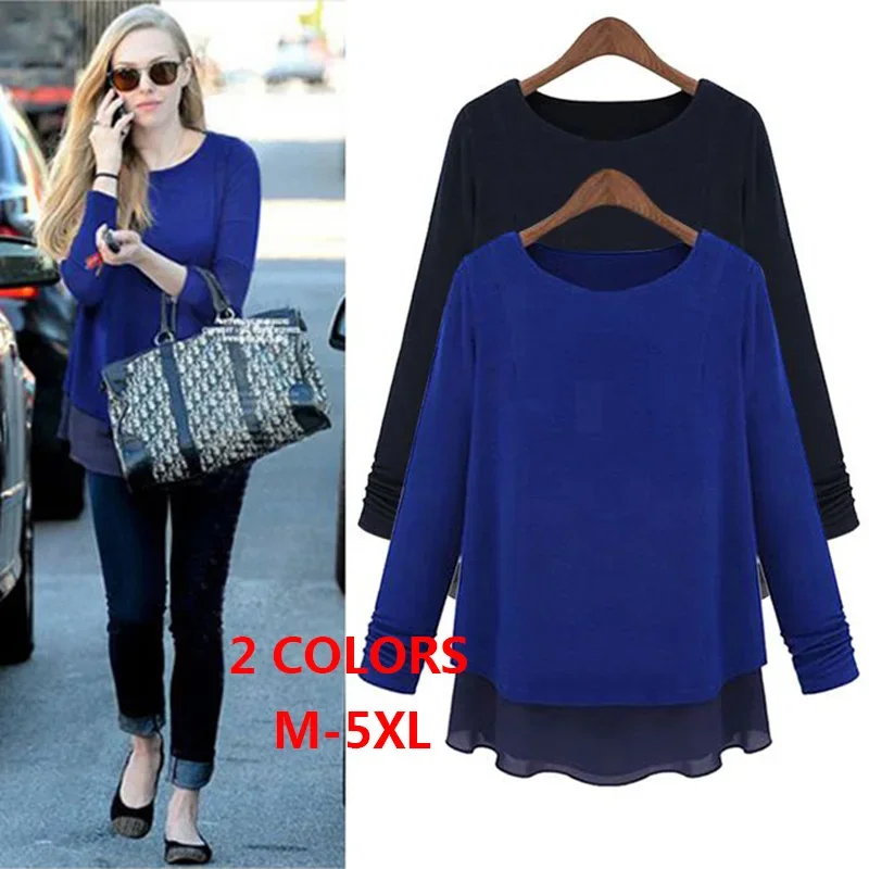 

Autumn Winter M - 5XL Long Sleeve Shirt Casual O Neck Solid 3XL 4XL Women Clothing Brand High Quality