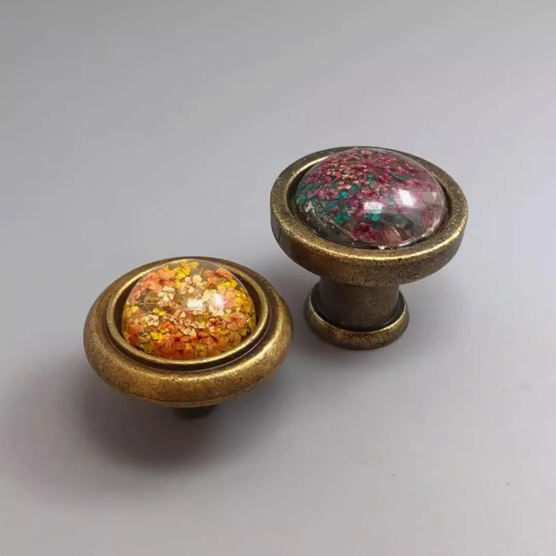 European vintage resin irregular dried flowers Drawers  of cabinet Cupboard Wardrobe Dresser Tv Cabinet Door Knob Bronze Handle