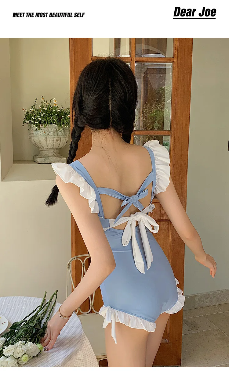 Swimwear Female Student Small Fresh Conservative One-piece Slim Sweet Girl Cute Swimwear Korean Ins-style One-piece Beach Skirt