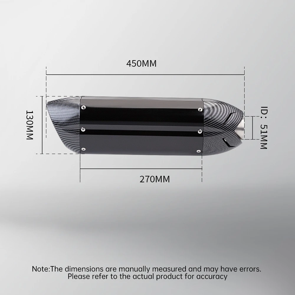 51mm Universal Motorcycle Exhaust Muffler Tube, Used for Racing 600 250SR 321R with 450MM Diameter Motorcycle Big Devil