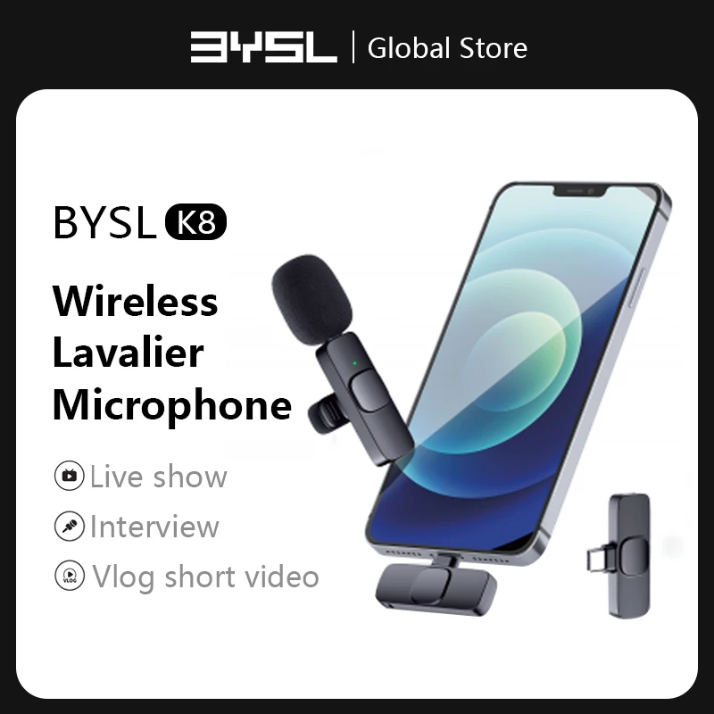 Wireless Lavalier Microphone Portable Audio Video Recording Interview Mini Mic for Android Youtube Tiktok Game Live Broadcast