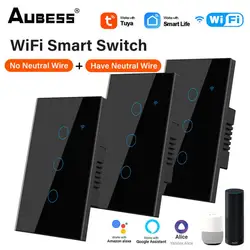 Interruptor táctil inteligente con WiFi para el hogar, pulsador de pared con 1/2/3/4 entradas, enchufe estadounidense, funciona con Alexa y asistente de Google, TUYA