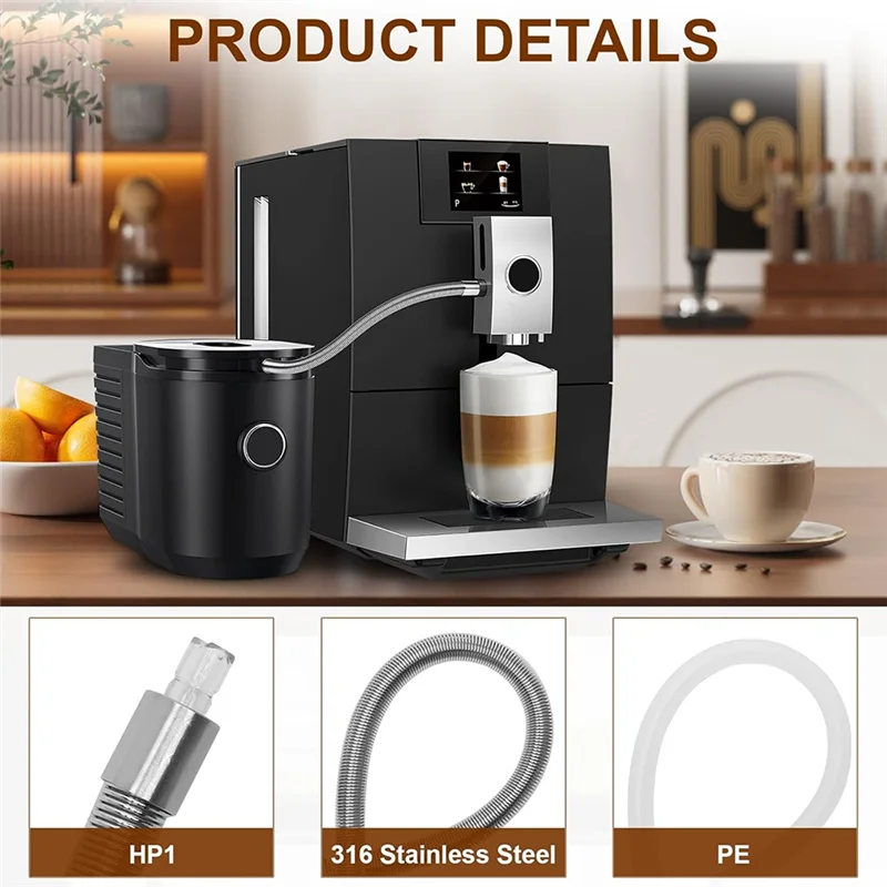 غلاف أنابيب الحليب من الفولاذ المقاوم للصدأ M04K مع محول HP1 لموديلات ماكينة القهوة Jura: WE8، ENA 8، Micro 90، E6، D6