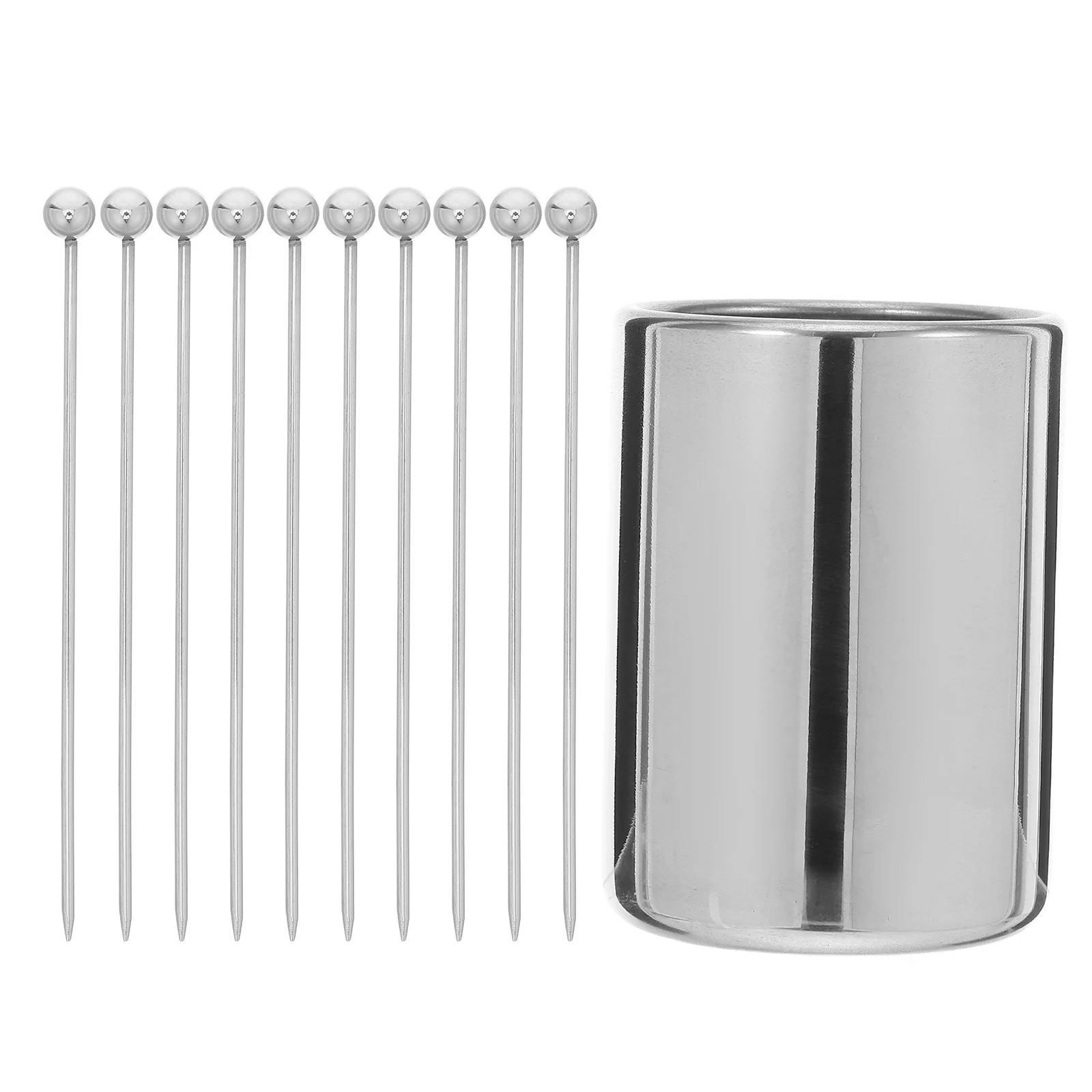 

Stainless Steel Cocktail Picks Set with Holder Reusable Metal Skewers for Appetizers Olives Fruit Stylish Drink Garnish Picks