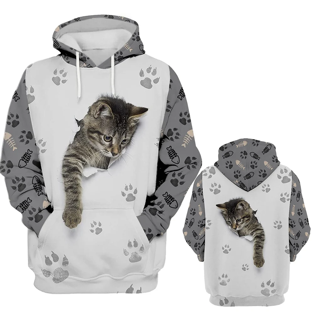 CLOOCL Men Hoodie Lovely Cat Fish Bone and Paw 3D Graphics Print Autumn Hooded Sweatshirt Women Casual Tracksuit Sudadera Hombre