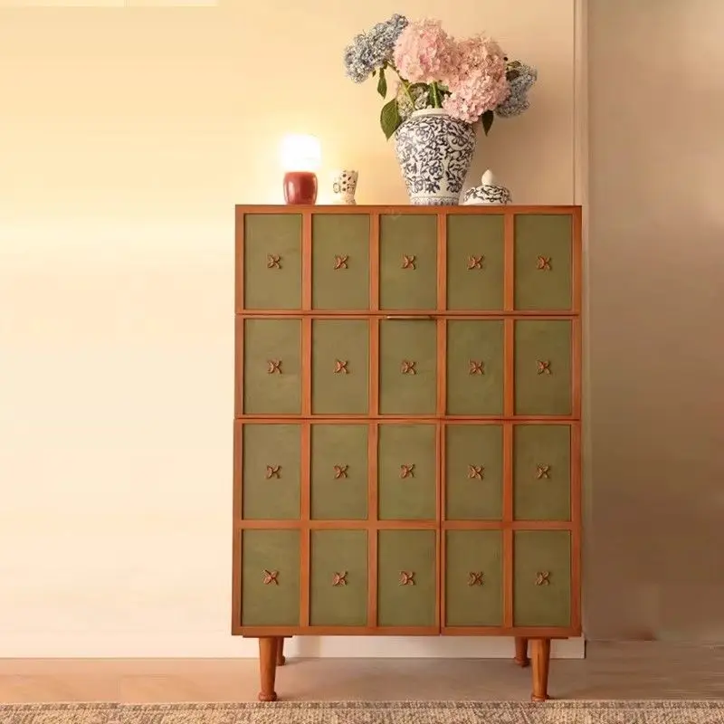 

Retro solid wood storage chest, living room, bedroom, small apartment, integrated wall storage, multi-space storage side cabinet
