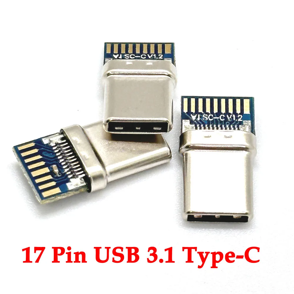 1pcs USB 3.1 Type-C Connector 17 Pins Male Socket Receptacle Adapter to Solder Wire & Cable 17 Pins Support PCB Board