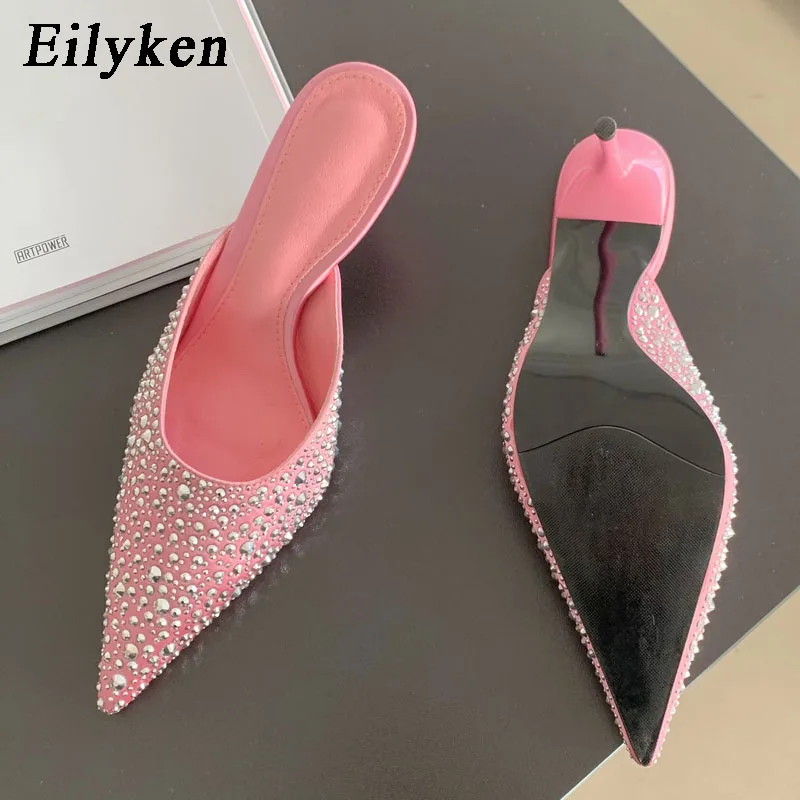 Eilyken New Sexy Party Prom Rivet Women Slippers Design Pointed Toe Thin High Heels Mules Ladies Spring Pumps Shoes