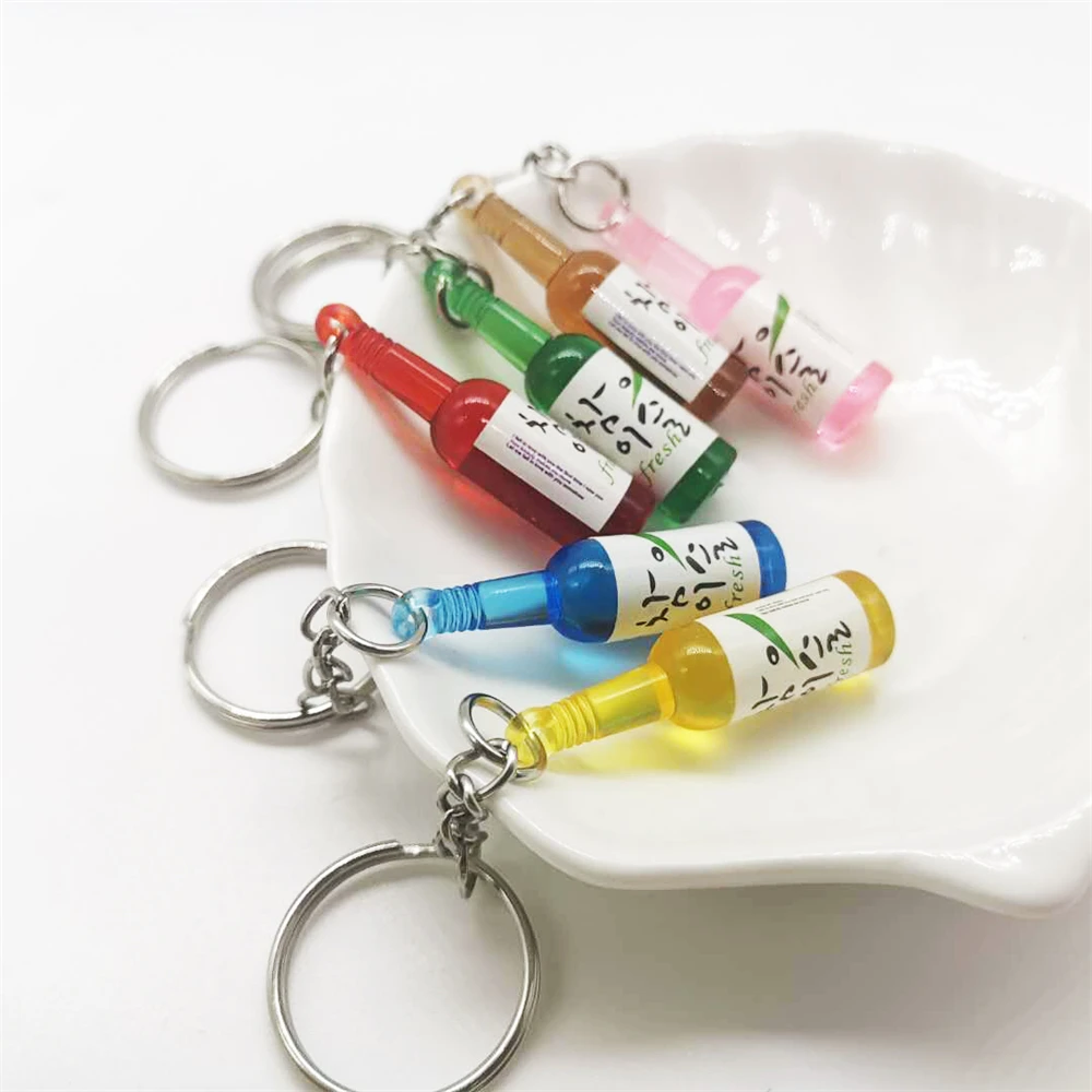 INS Soju Korean Beer Bottle Keychains Colorful Wine Bottle Pendants Keyring for Men Women Earphones Case Car Key Accessories