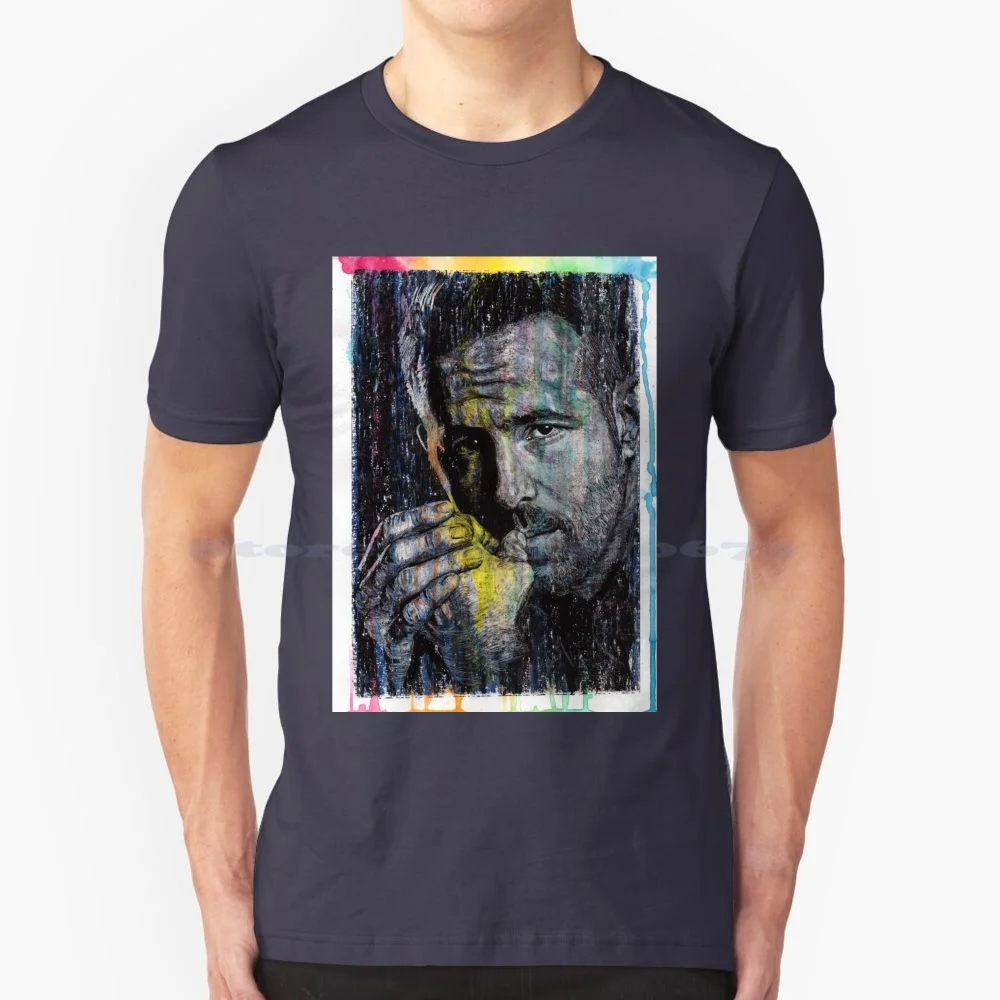 Ryan Reynolds-Hand Drawn Oil And Ink Portrait T Shirt 100% Cotton Tee Ryan Reynolds Graphic Portrait Oil Ink