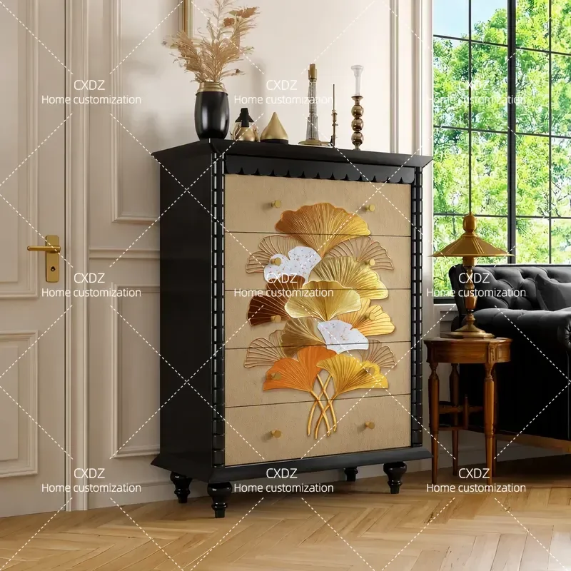 Modern Light Luxury Solid Wood Chest of Drawers Dining Side Cabinet Customizable Storage Unit Against Wall for Living Room