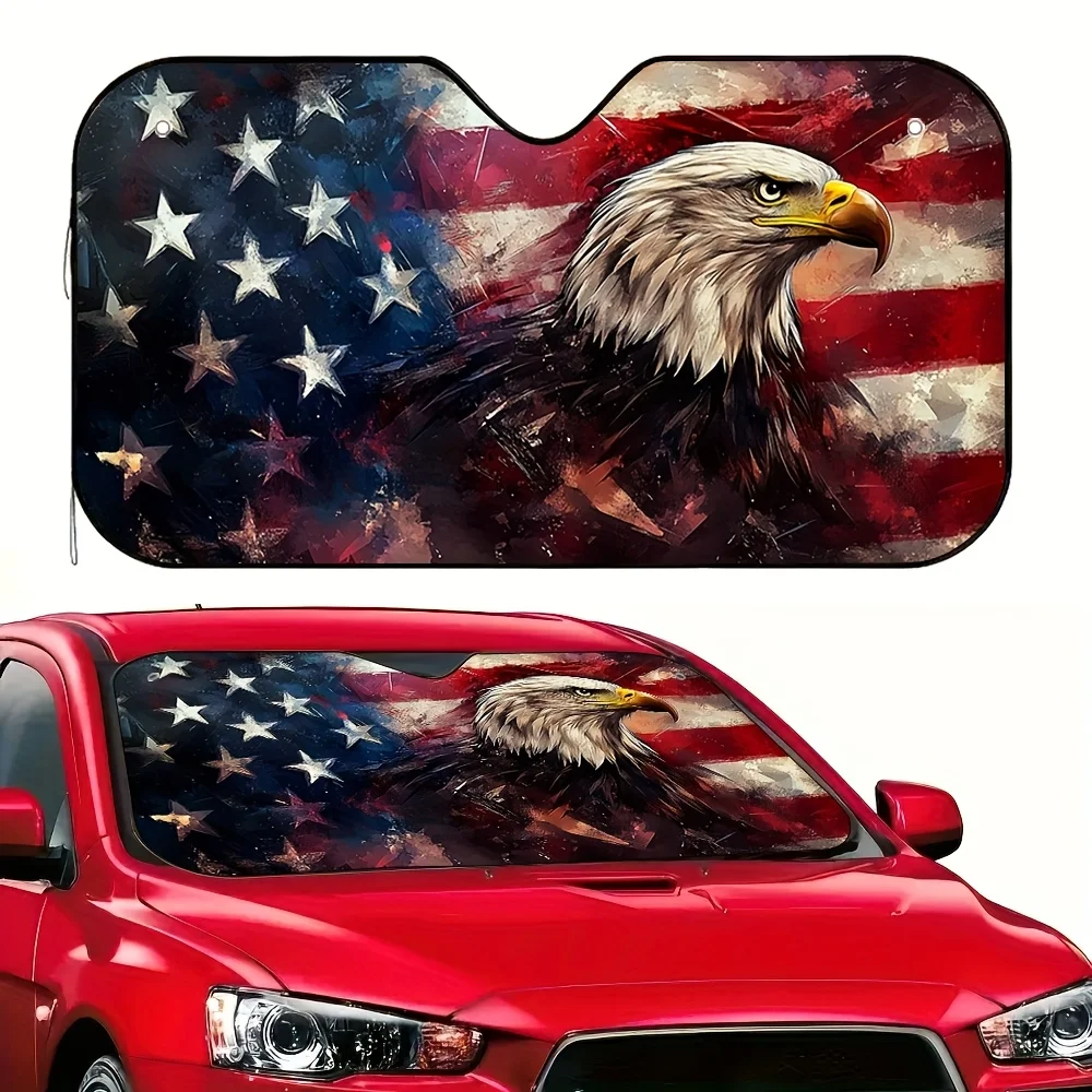 1pc Patriotic Eagle American Flag Car Sunshade Keeps Your Vehicle Cool, Foldable Stylish, Easy to Install