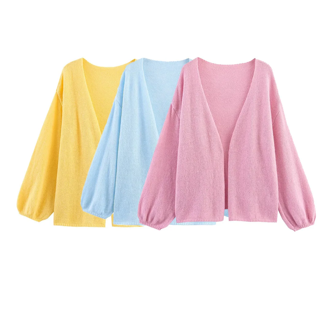 

Autumn New Simple Open Cardigan versatile fresh clean color knitted cardigan Long Outerwear Soft Cozy V-Neck Knitted Top
