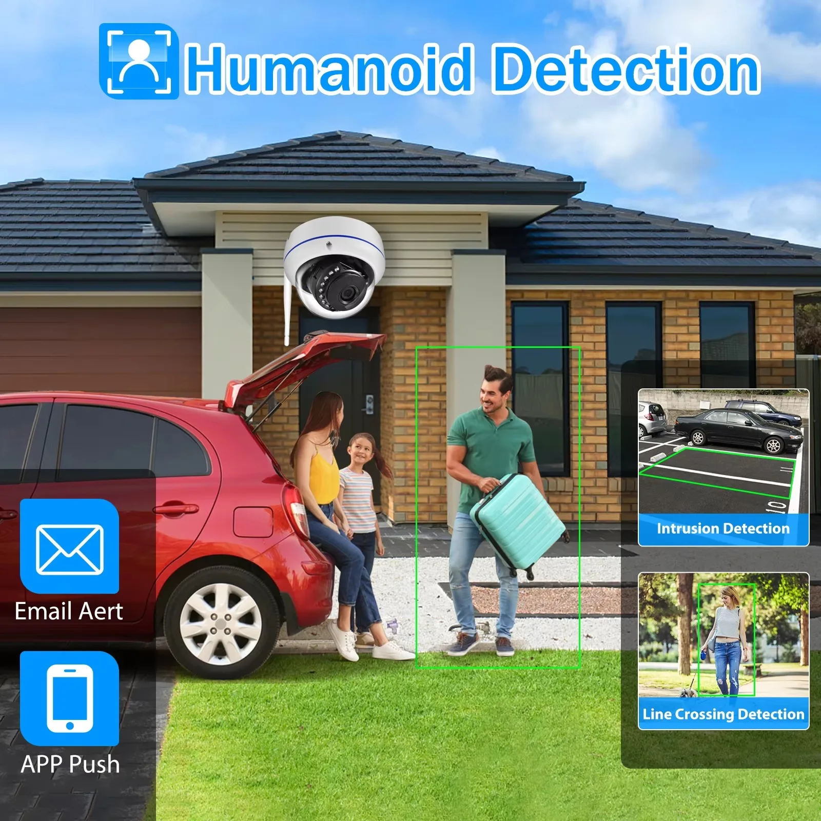 Gadinan Outdoors Dome Wifi Surveillance Camera System IR Night Vision Wireless Video Surveillance Kit Face Detect CCTV Audio NVR