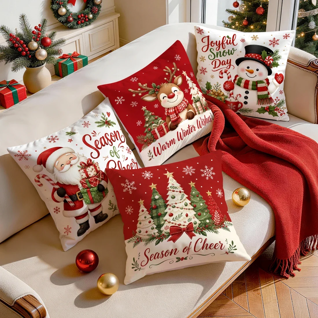 1/4pcs Cute Reindeer Christmas S Cushions Pillowcase Polyester Cushion Cover Throw Pillow Pillowcover Home Car Sofa Decor